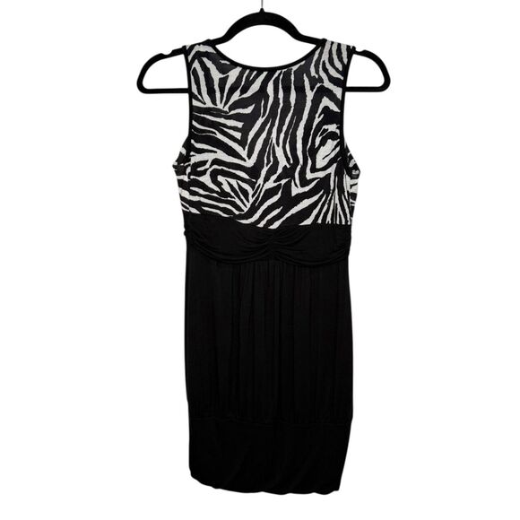 Vintage January 7 Women’s Large Zebra Print Mini Dress Black Stretch V-Neck Y2K - Picture 5 of 6